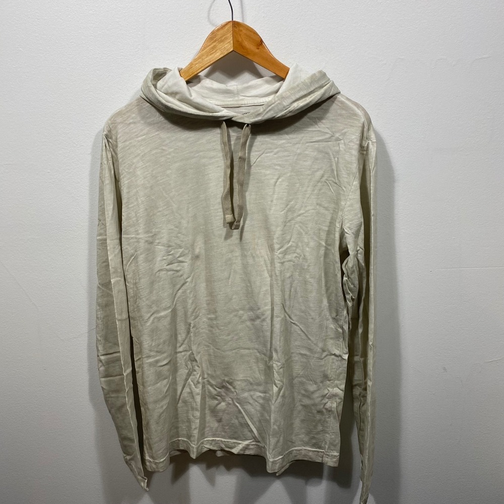 Cremieux Premium Denim Mens Medium Beige Slub Cotton Long Sleeve Hooded T-Shirt